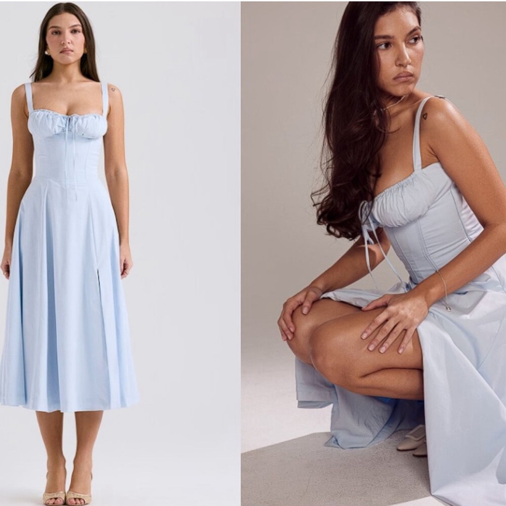HOUSE OF CB 'Carmen' Soft Blue Cotton Bustier Sundress NWOT
